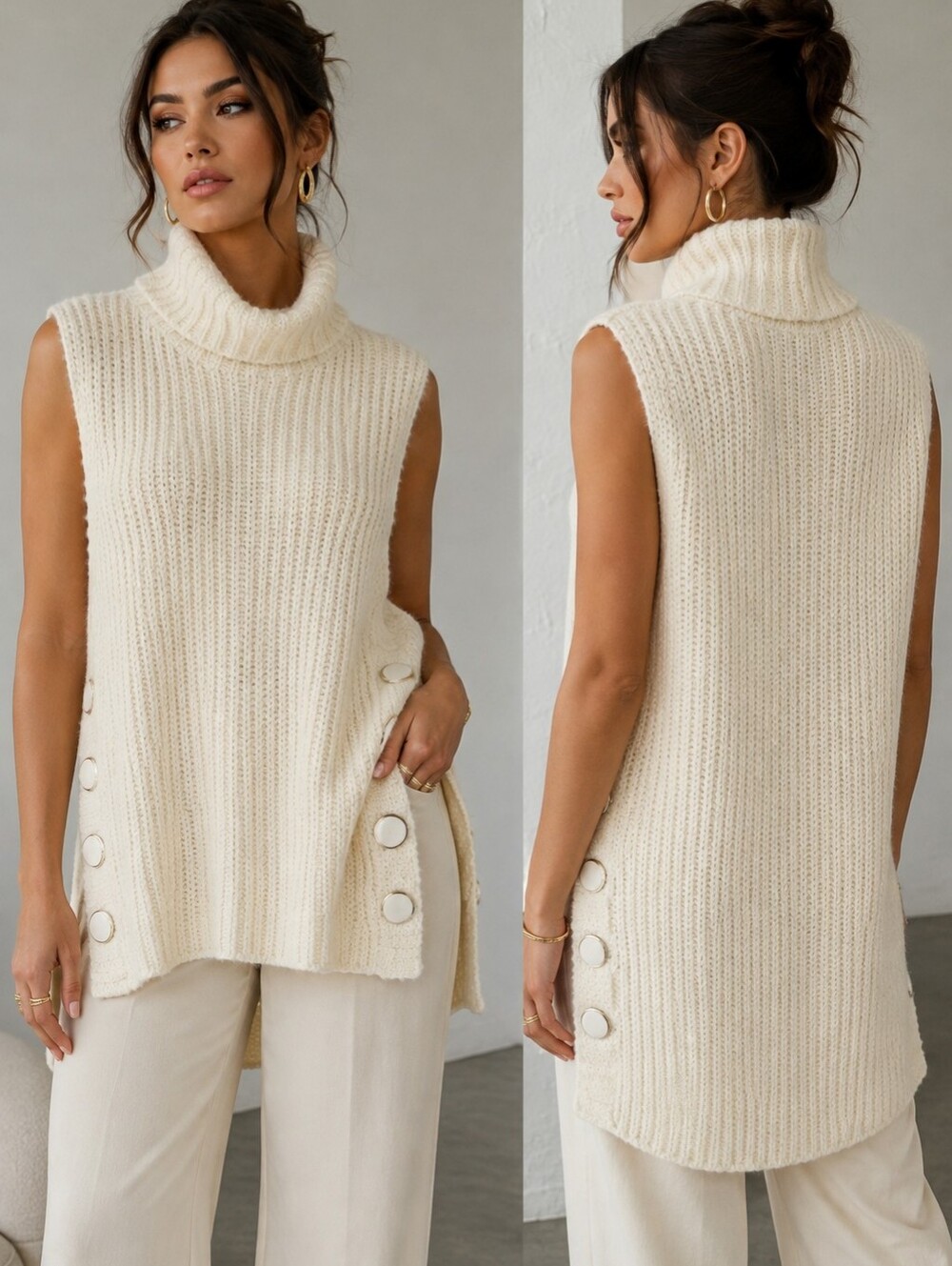 3.1 Phillip Lim boucle knit sleeveless turtleneck sweater vest wool blend size L
